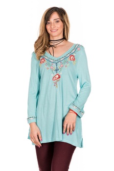 Bluza cu broderie florala, Cara, Turcoaz Bluza cu broderie florala, Cara, Turcoaz