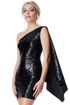 Rochie de seara neagra paiete cu pelerina Rochie de seara neagra paiete cu pelerina