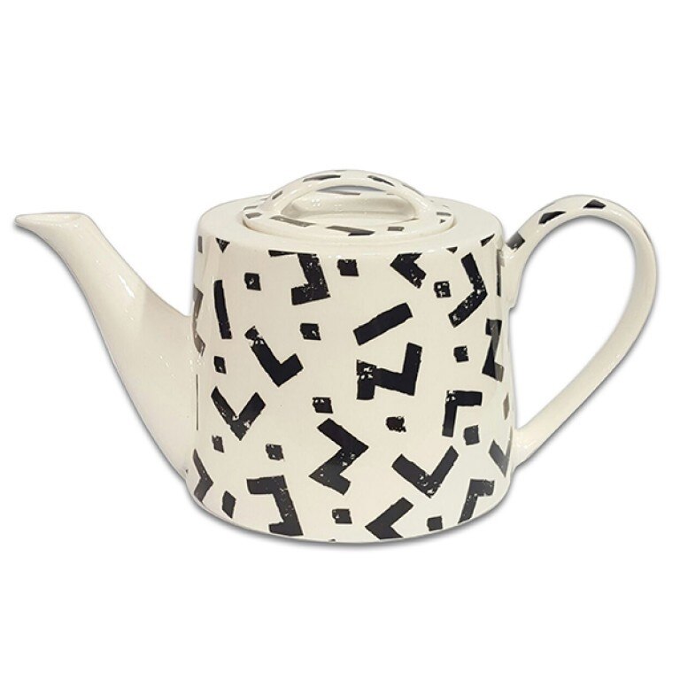 Ceainic portelan, Jameson, Model zigzag, 1.1 L, Alb/Negru