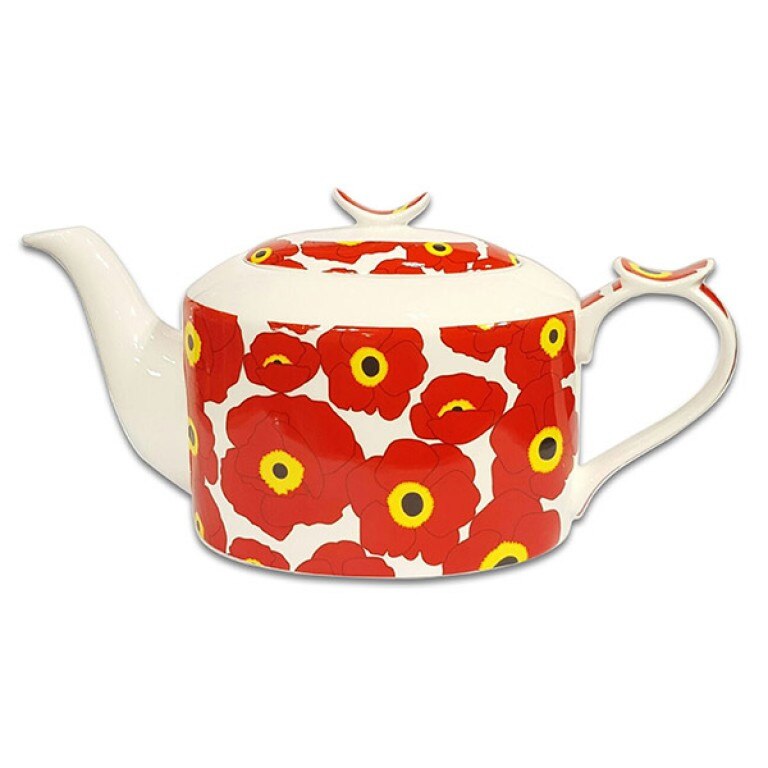 Ceainic portelan, Jameson, 1.3 L, Model floral, Alb/Rosu