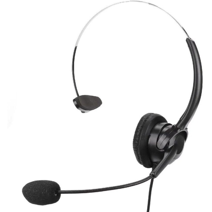 Casti cu microfon Noozy 5210306007527, jack 2,5 mm, monaural on-ear cu banda peste cap, negru/argintiu