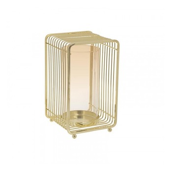 Suport lumanare de sticla cu detalii geometrice de culoare aurie Suport lumanare de sticla cu detalii geometrice de culoare aurie