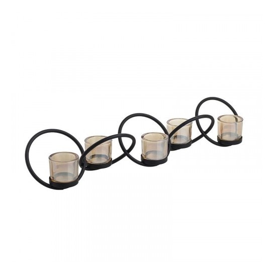 Suport de lumanari negru metalic cu sticla de culoarea mierii,5 Sectiuni