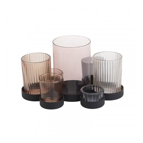 Suport de lumanari negru metalic cu detaliu de sticla multicolor,7 Sectiuni