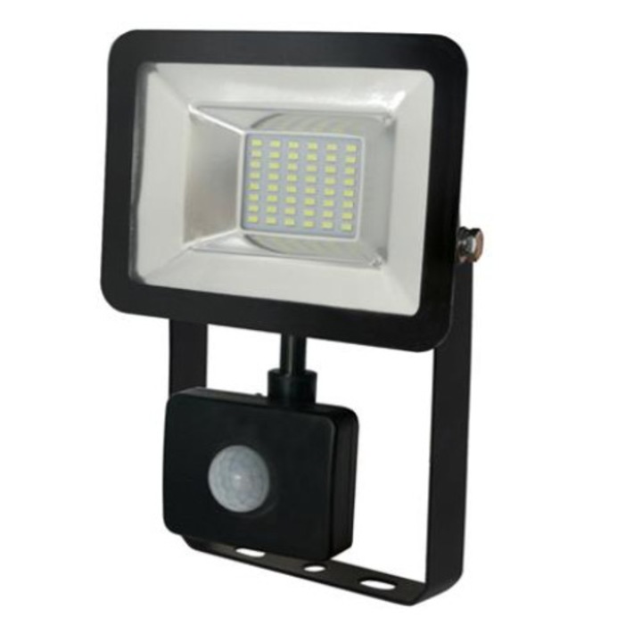 Proiector LED SMD 20W cu senzor, IP65, Horoz, lumina rece, negru