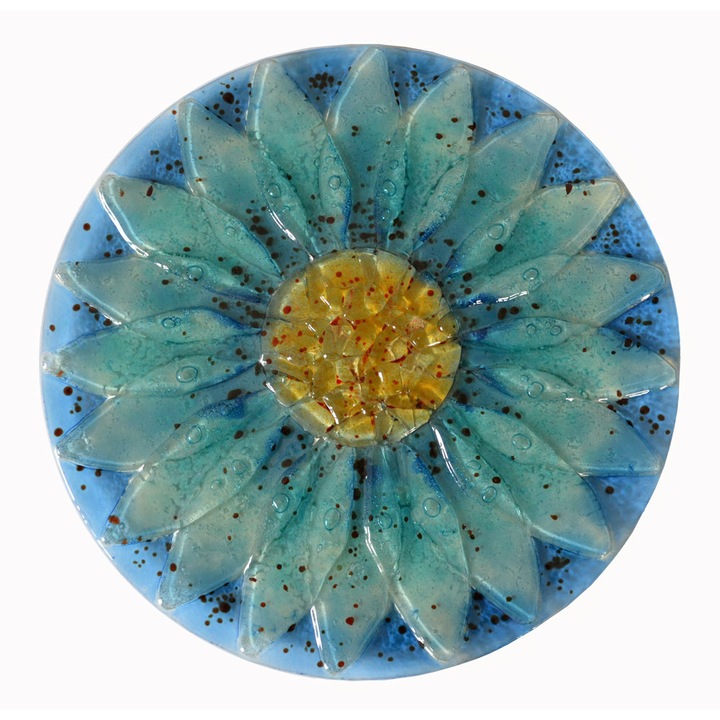 Platou Decorativ Fuziune Sticla ,, Floare Albastra''