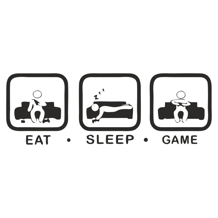 Sticker decorativ iStick, EAT-SLEEP-GAME, 60x21cm, negru
