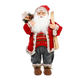 Mos Craciun Kring cu sac de cadouri si schiuri, 60 cm, Rosu / Alb Mos Craciun Kring cu sac de cadouri si schiuri, 60 cm, Rosu / Alb