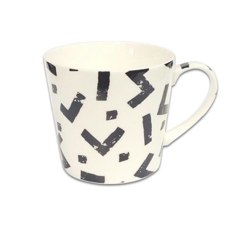 Cana portelan, Jameson, Model zigzag, 450 ml, Alb/Negru