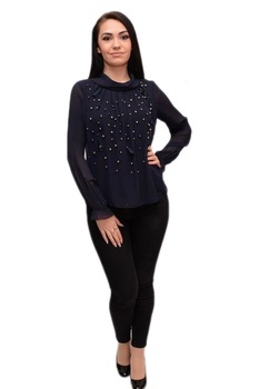 Bluza tinereasca cu margele fine, colorate, D&J Exclusive, Albastru marin Bluza tinereasca cu margele fine, colorate, D&J Exclusive, Albastru marin