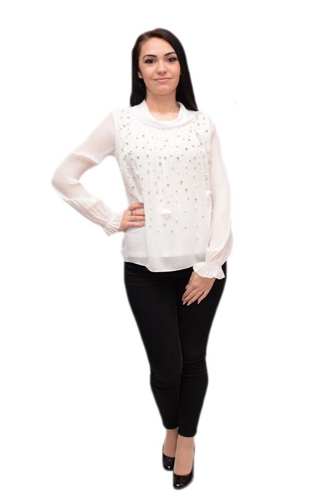 Bluza tinereasca cu margele fine, colorate, D&J Exclusive, Alb