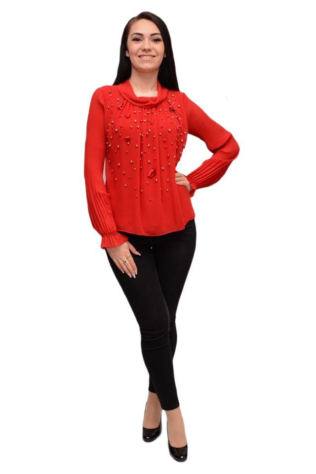 Bluza tinereasca cu margele fine, colorate, D&J Exclusive, Rosu