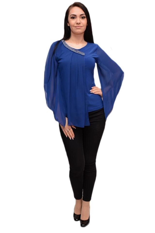 Bluza moderna design de margele bicolore, D&J Exclusive, Albastru