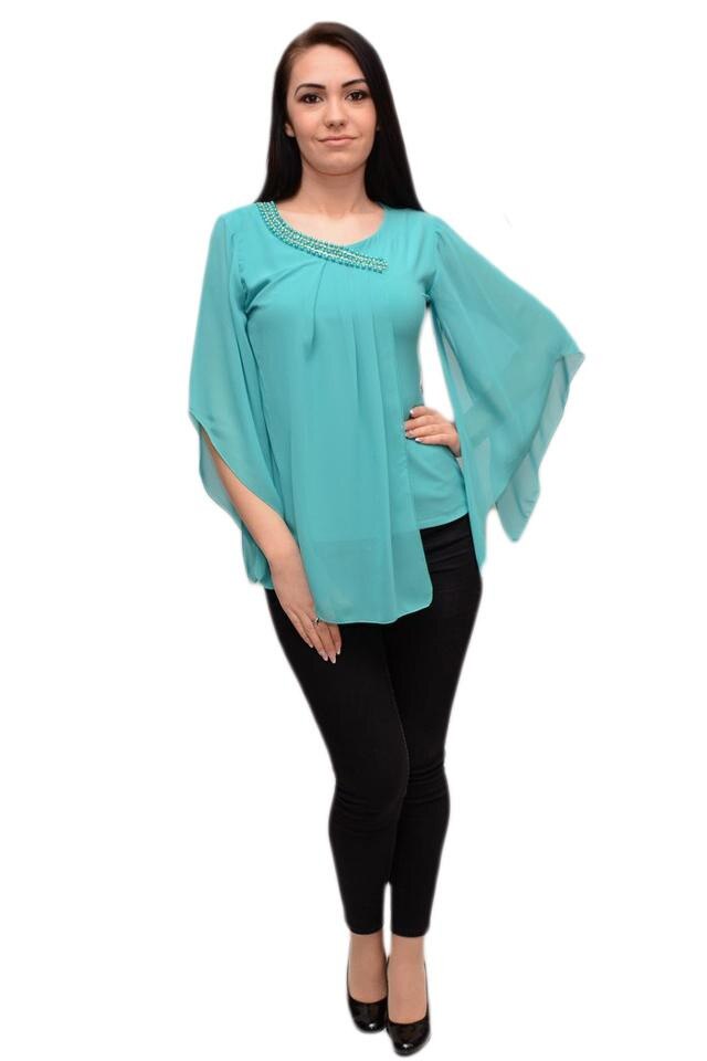 Bluza moderna design de margele bicolore, D&J Exclusive, Turcoaz