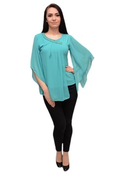 Bluza moderna design de margele bicolore, D&J Exclusive, Turcoaz Bluza moderna design de margele bicolore, D&J Exclusive, Turcoaz