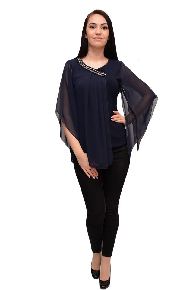 Bluza moderna design de margele bicolore, D&J Exclusive, Albastru marin