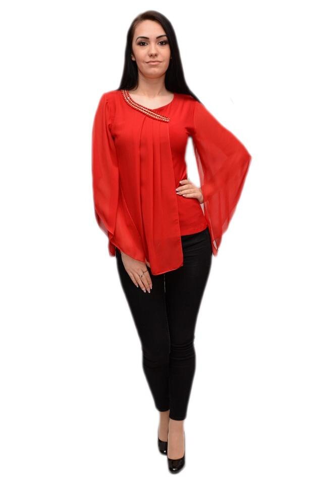 Bluza moderna design de margele bicolore, D&J Exclusive, Rosu