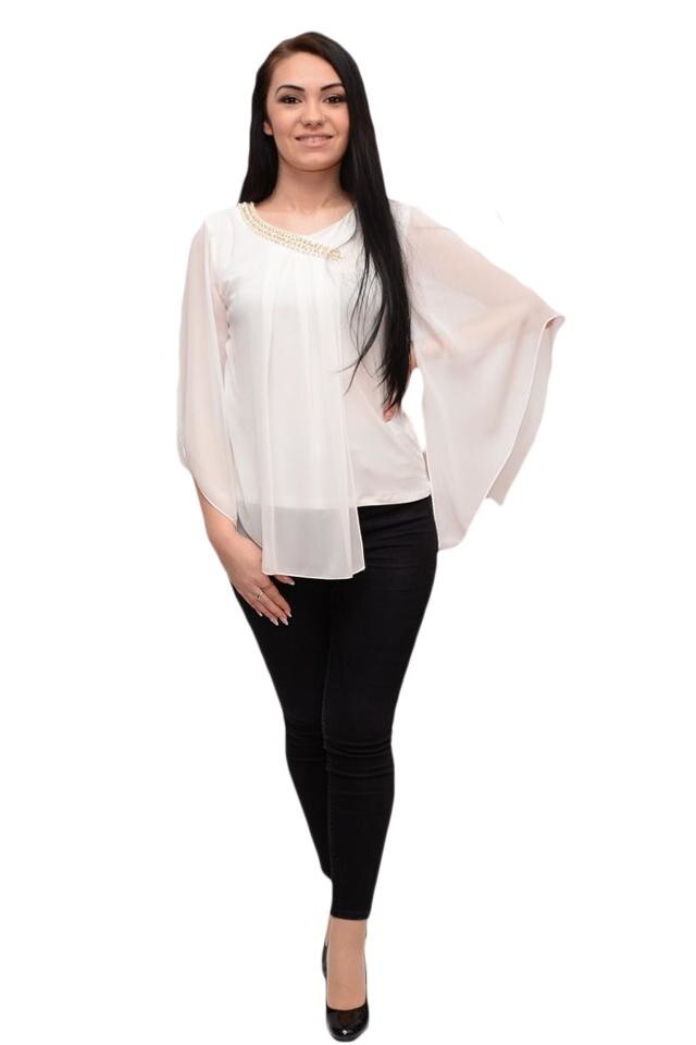 Bluza moderna design de margele bicolore, D&J Exclusive, Alb