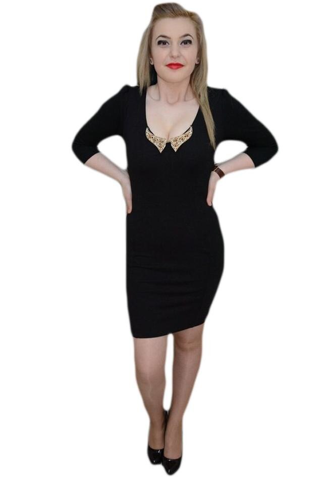 Rochie moderna, decolteu adanc, D&J Exclusive, Negru