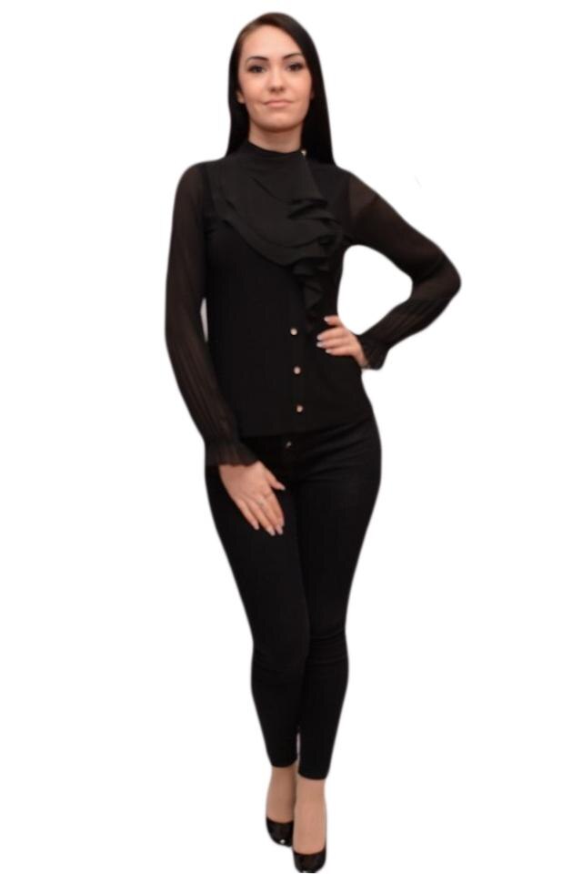 Bluza eleganta, model de volane chic, D&J EXclusive, Albastru marin