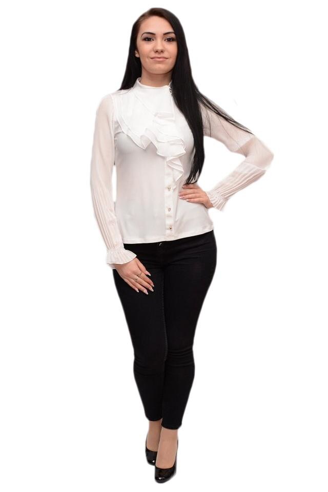 Bluza eleganta, model de volane chic, D&J EXclusive, Alb