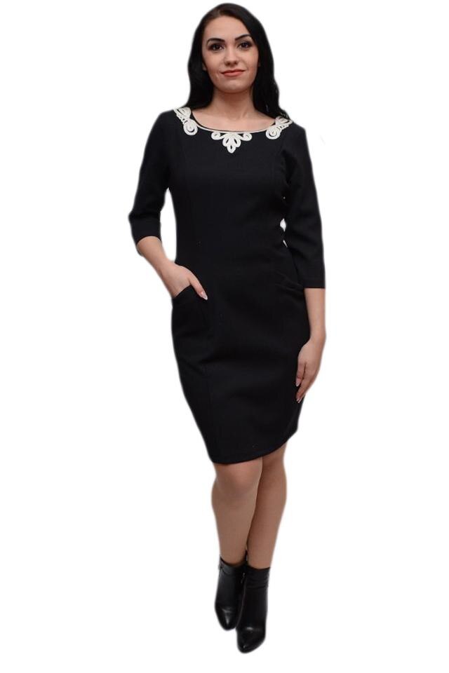 Rochie rafinata cu broderie alba aplicata, D&J Exclusive, Albastru marin