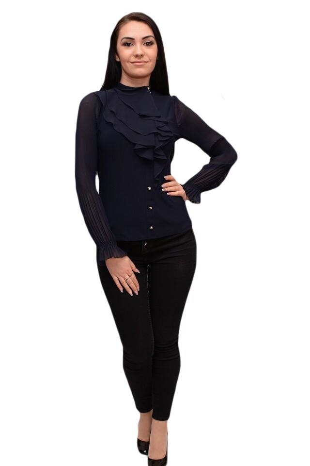 Bluza eleganta, model de volane chic, D&J EXclusive, Negru