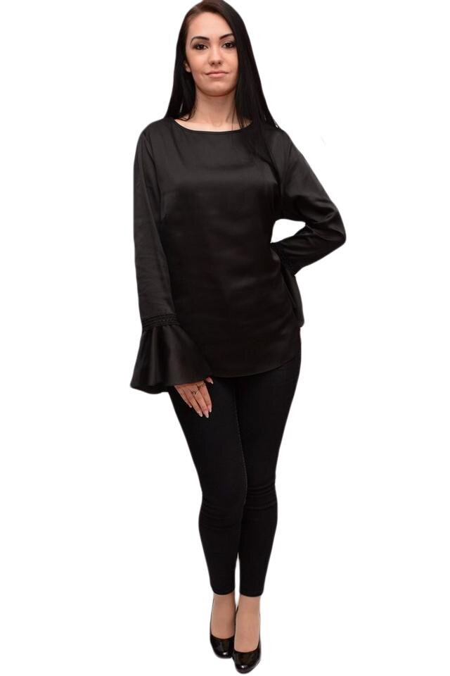 Bluza moderna cu croi asimetric, maneca lunga, D&J Exclusive, Negru