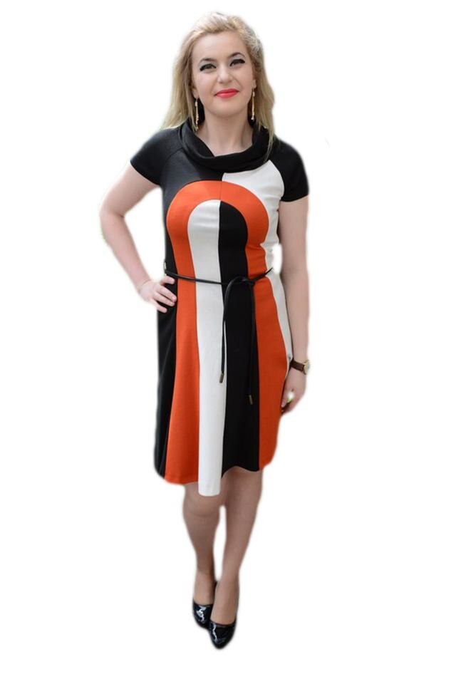 Rochie rafinata in clos, din fasii verticale , D&J Exclusive, Portocaliu