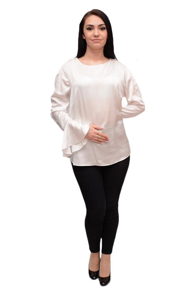 Bluza moderna cu croi asimetric, maneca lunga, D&J Exclusive, Alb