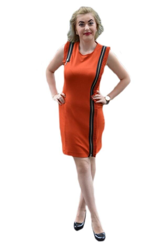 Rochie cu fronseuri si fermoar,design original, D&J Exclusive, Portocaliu