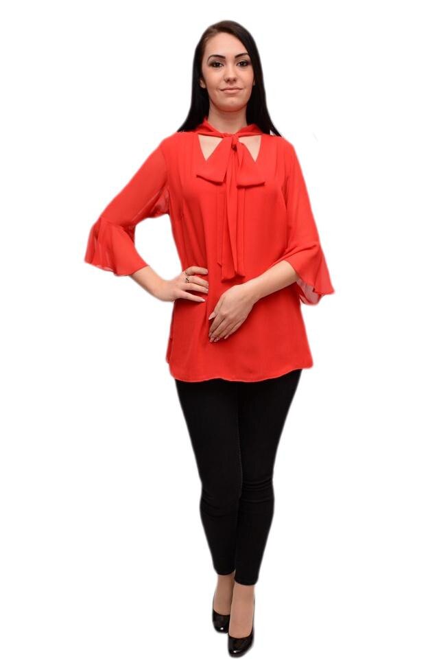 Bluza simpla cu croi lejer si maneci largi, D&J Exclusive, Rosu