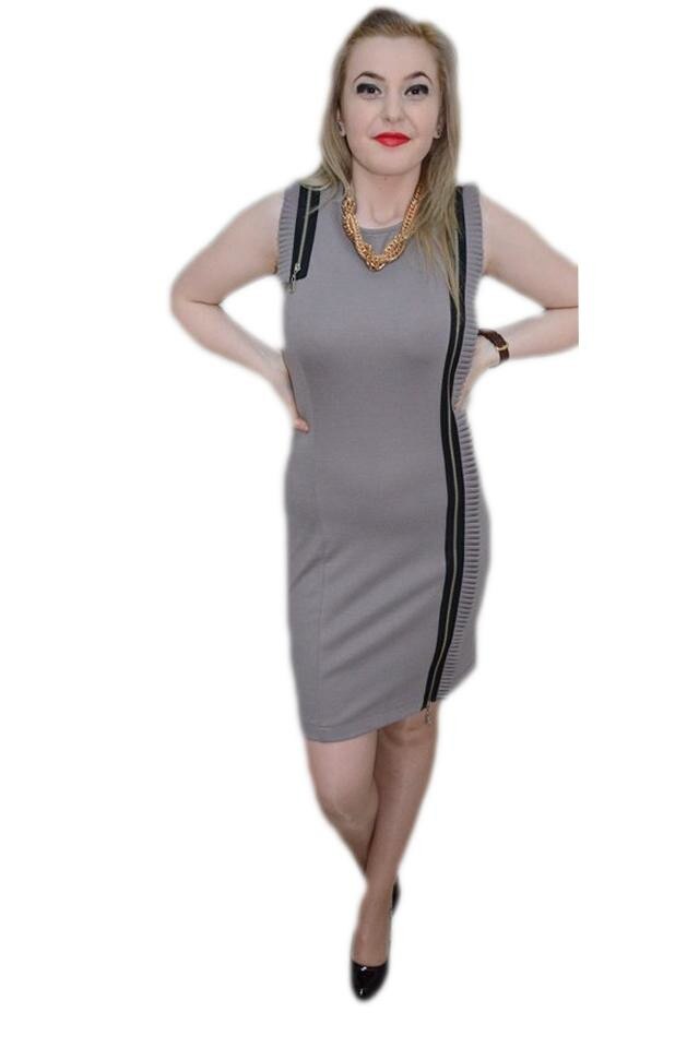 Rochie cu fronseuri si fermoar,design original, D&J Exclusive, Gri