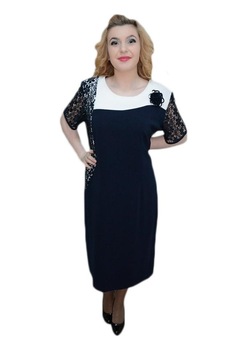 Rochie eleganta cu design de dantela, D&J Exclusive, Bleumarin/Alb Rochie eleganta cu design de dantela, D&J Exclusive, Bleumarin/Alb