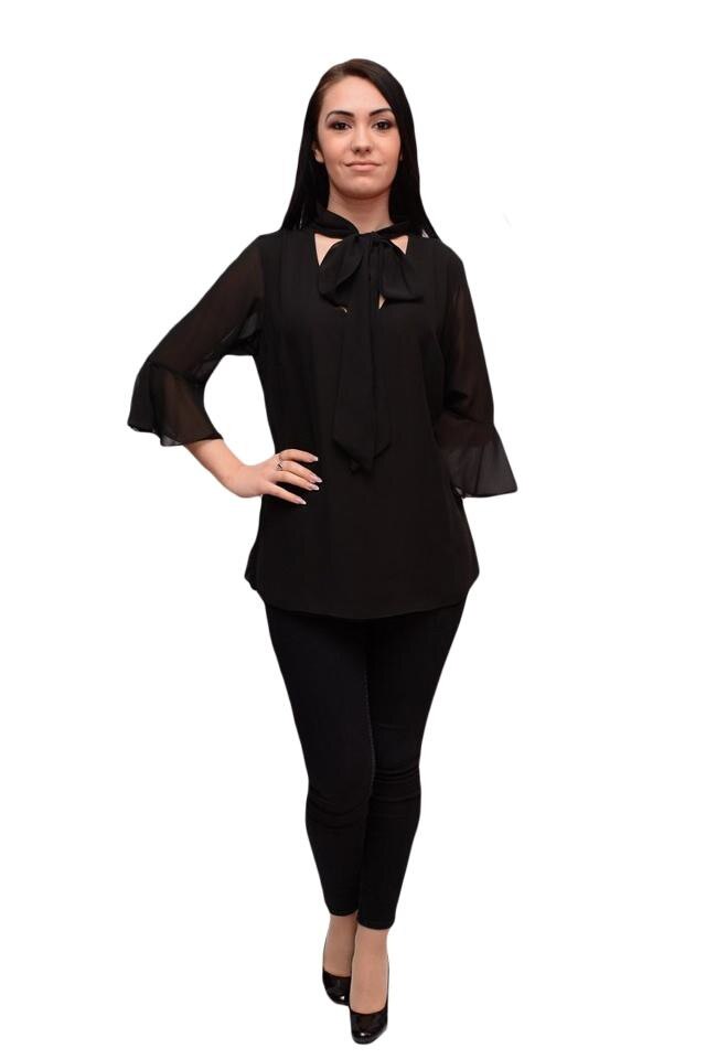 Bluza simpla cu croi lejer si maneci largi, D&J Exclusive, Negru