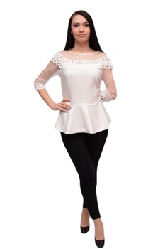Bluza cu guler tip volan si insertie de snur, D&J Exclusive, Alb Bluza cu guler tip volan si insertie de snur, D&J Exclusive, Alb