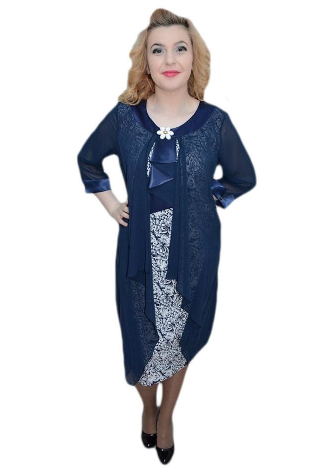 Rochie eleganta cu design din voal, D&J Exclusive, Bleumarin/Alb