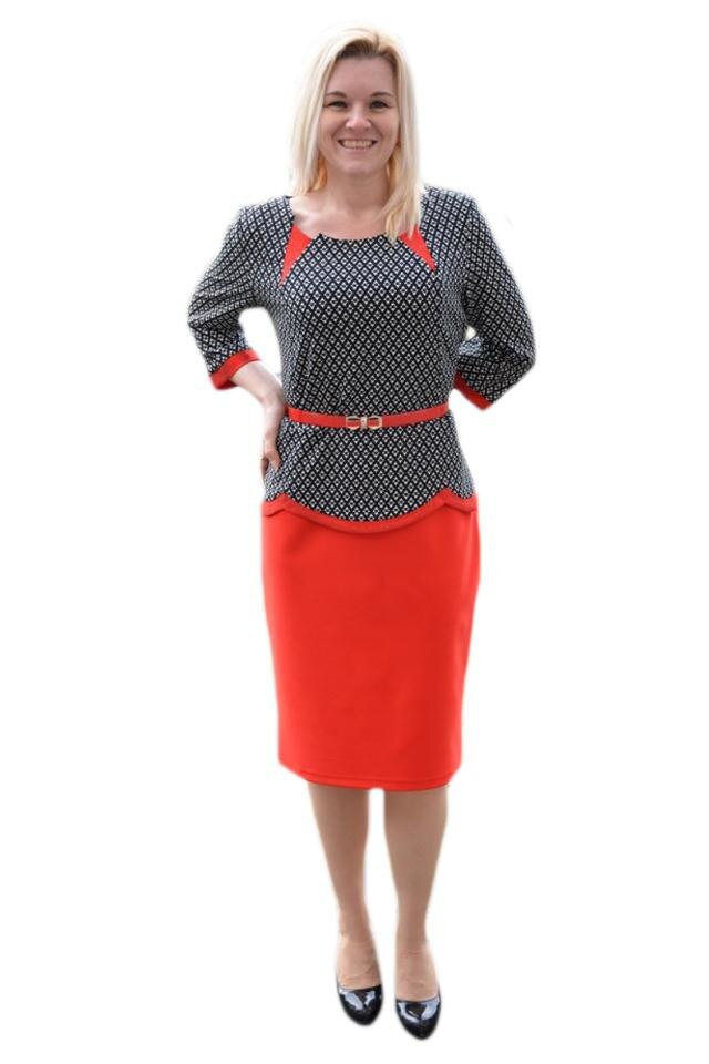 Rochie chic tip costum , D&J Exclusive, Negru/Rosu