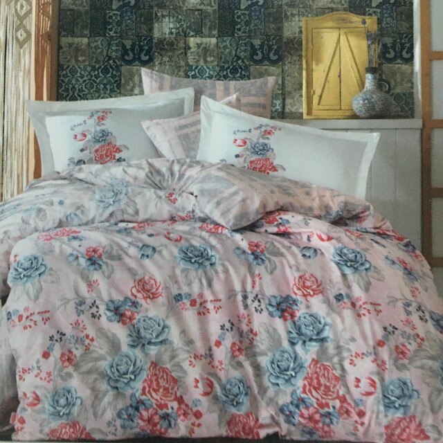 Lenjerie de pat bumbac Hobby FLORENTINA GREY, pentru 2 persoane, lenjerie pat dublu, 4 piese, 200x220 / 50x70, 100% bumbac