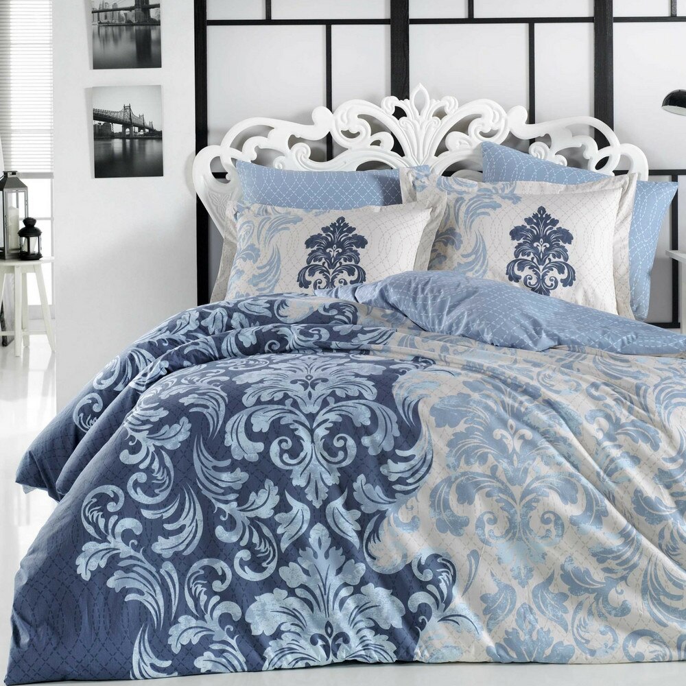 Lenjerie de pat bumbac Hobby MIRELLA BLUE pentru 2 persoane, lenjerie pat dublu, 4 piese, 200x220 / 50x70, 100% bumbac poplin