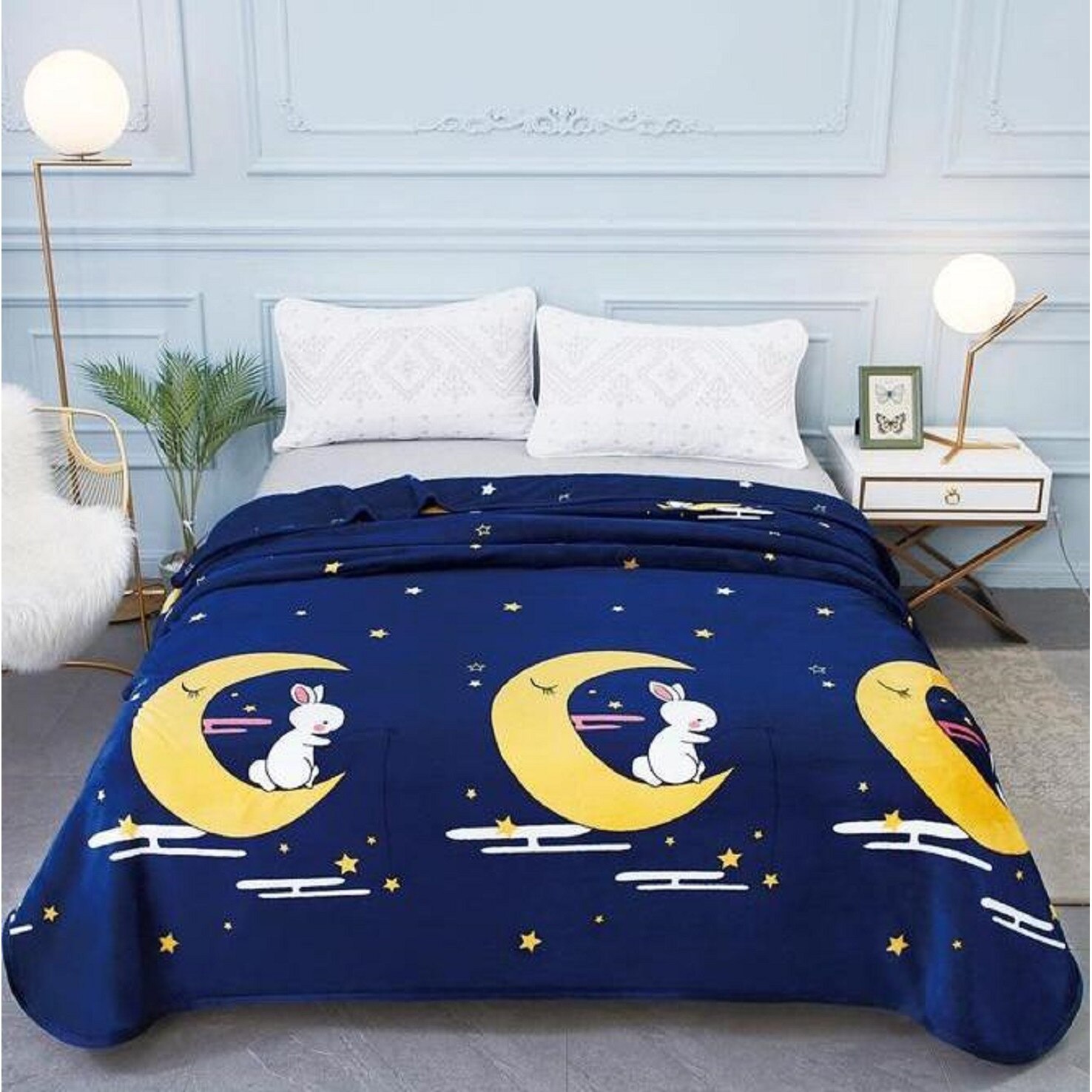 Patura Cocolino moale, albastru, cu model,punga cadou 200X230cm