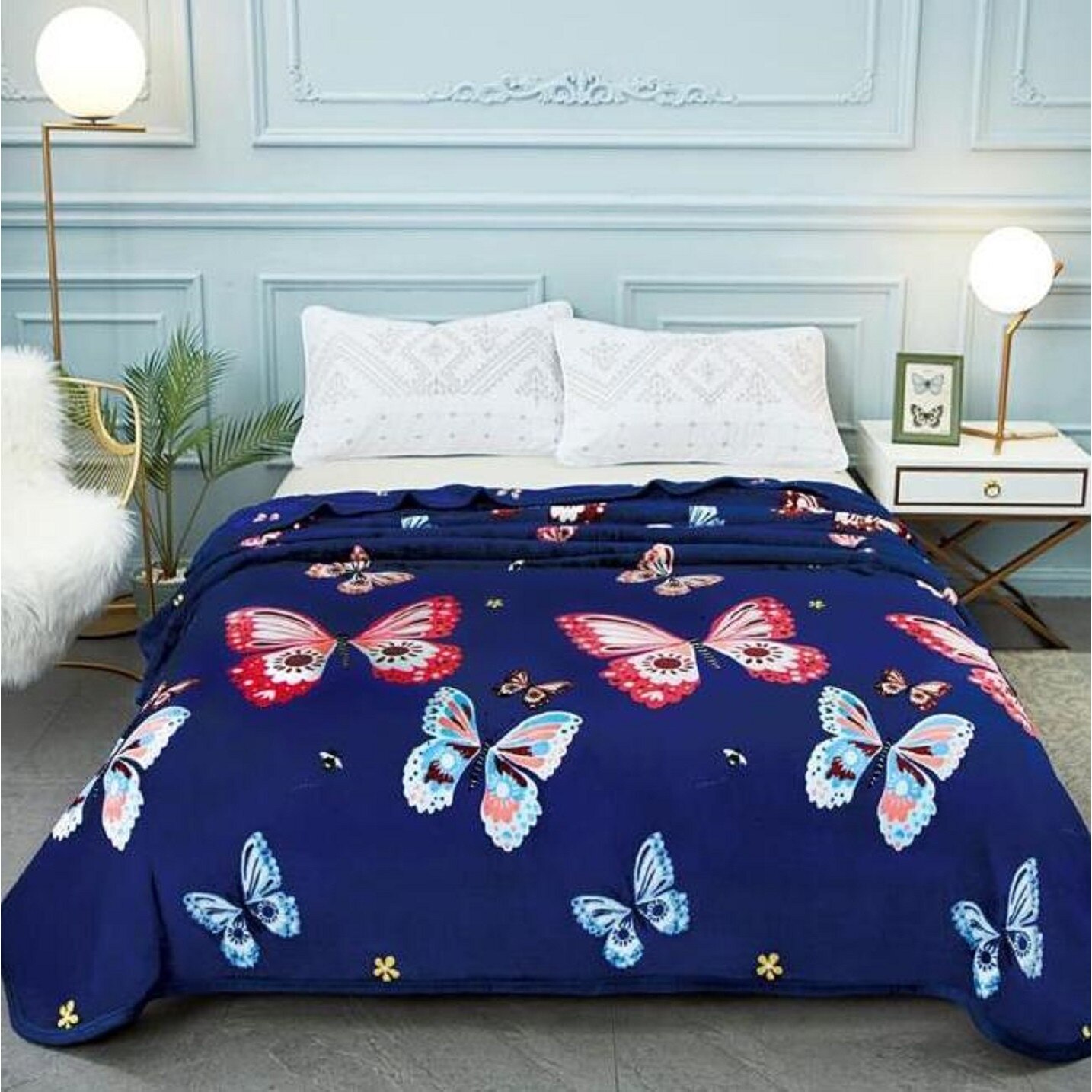 Patura Cocolino moale, decupata, albastru, cu model, punga cadou 200X230cm