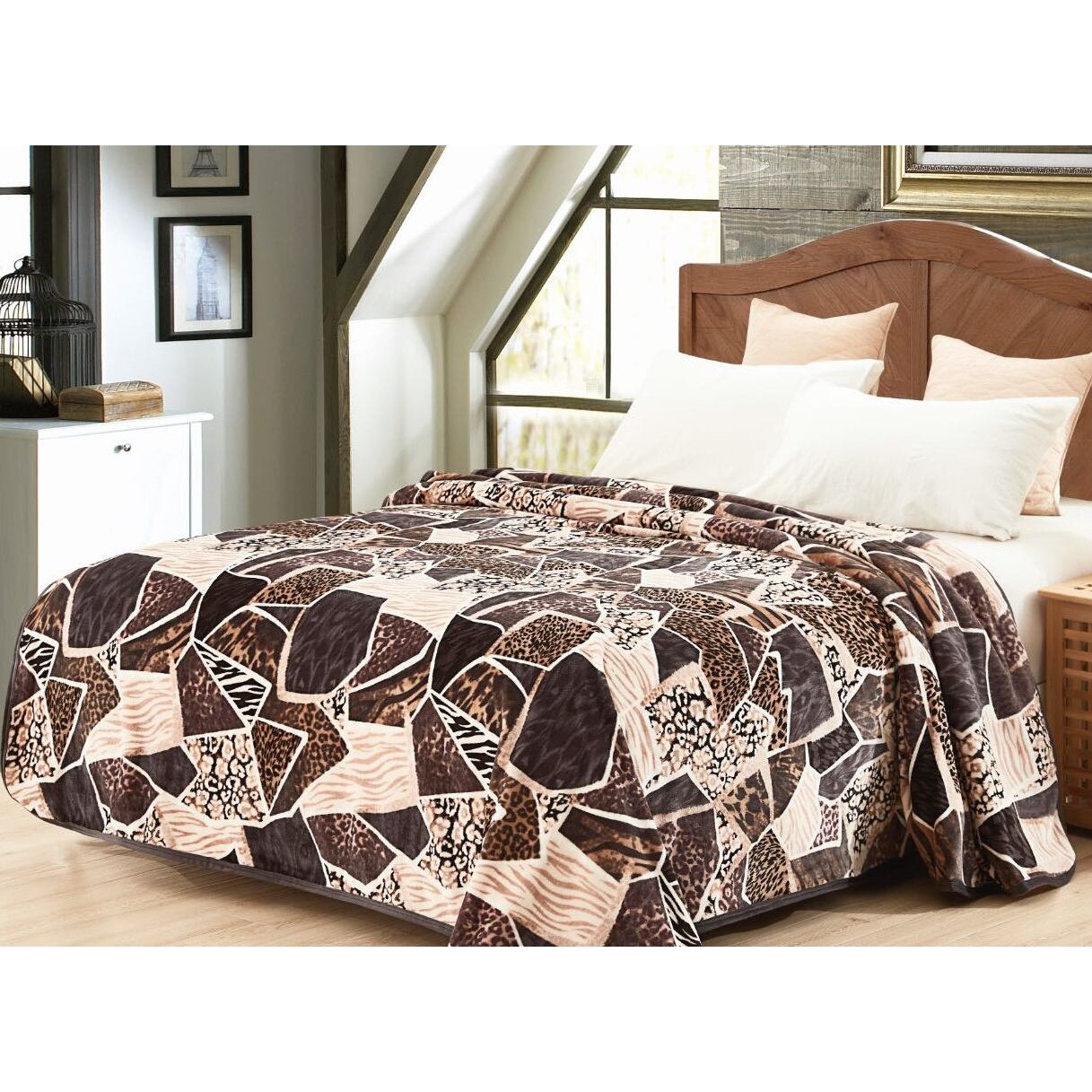 Patura Cocolino moale, maro, cu model, punga cadou 200X230 cm