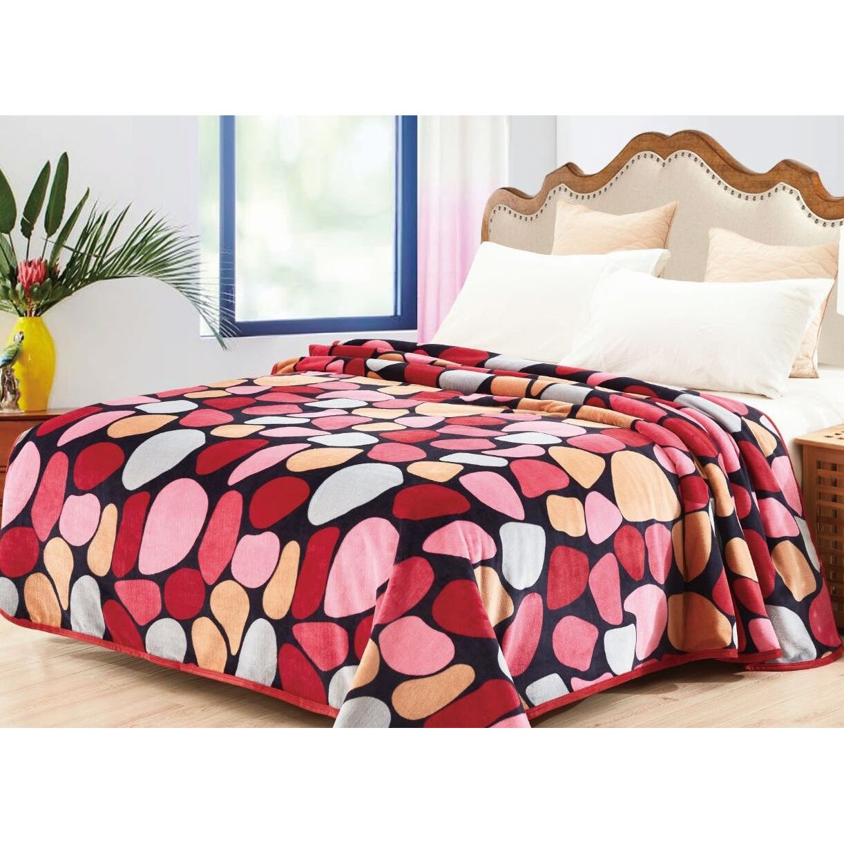 Patura Cocolino moale, rosu, cu model, punga cadou 200X230cm