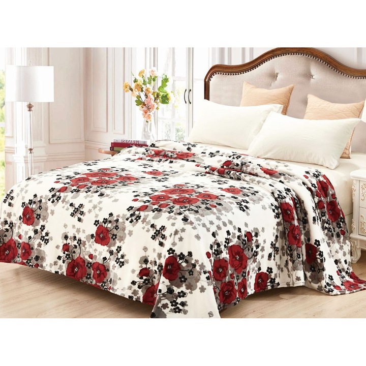 Меко тънко одеяло, Cocolino, с цветя, бяло/сиво, 200X230 см