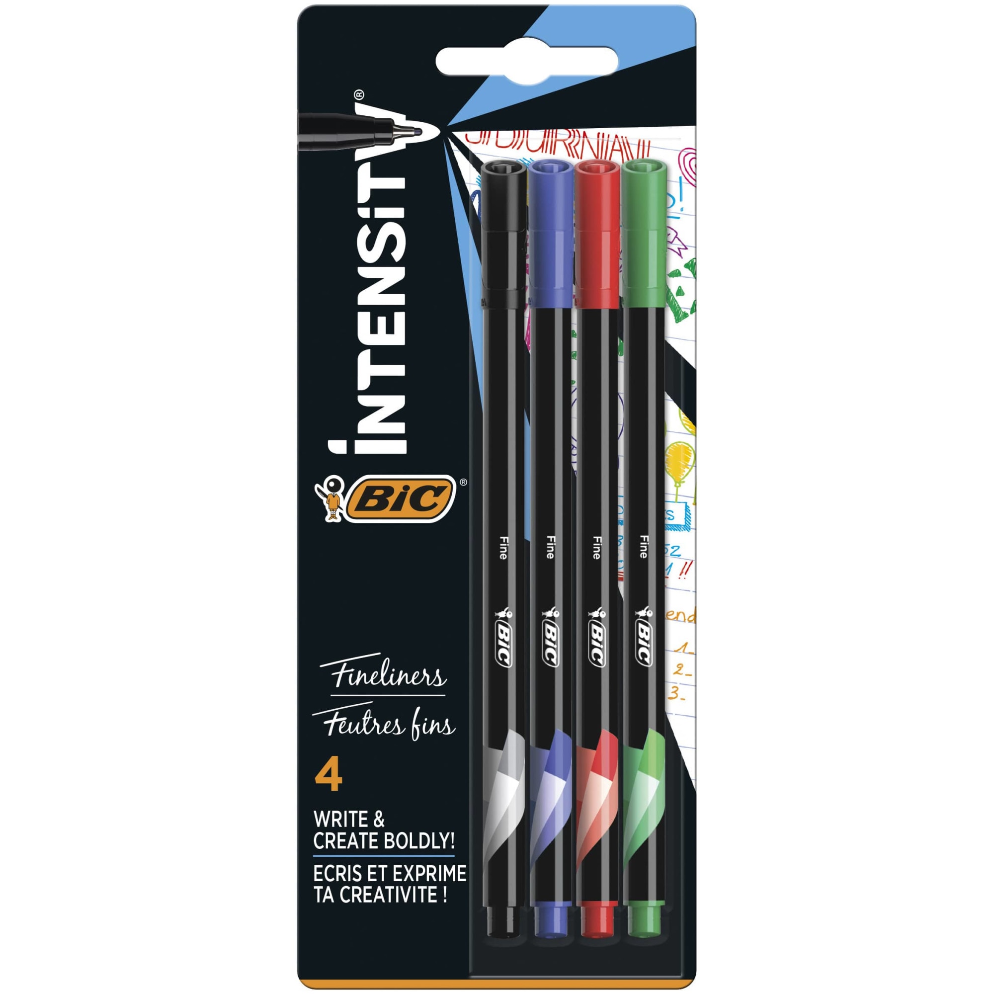 Finelinere BIC Intensity Fine, 0.4 mm, diverse culori, blister 4 bucati