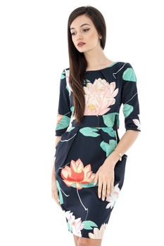 Rochie bleumarin, Roh, cu imprimeu nuferi Rochie bleumarin, Roh, cu imprimeu nuferi