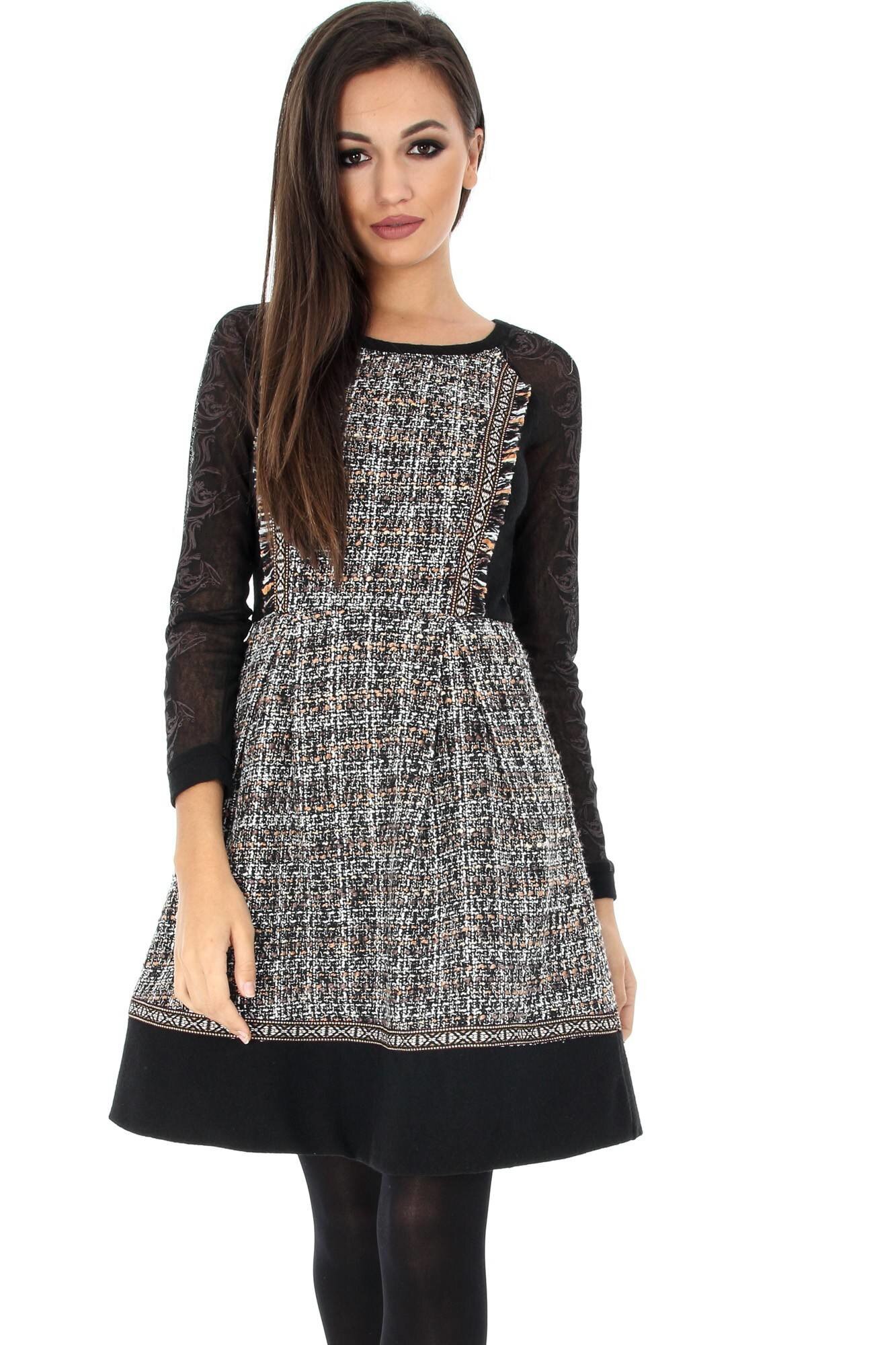 Rochie neagra, ROH, cu dantela pe maneci