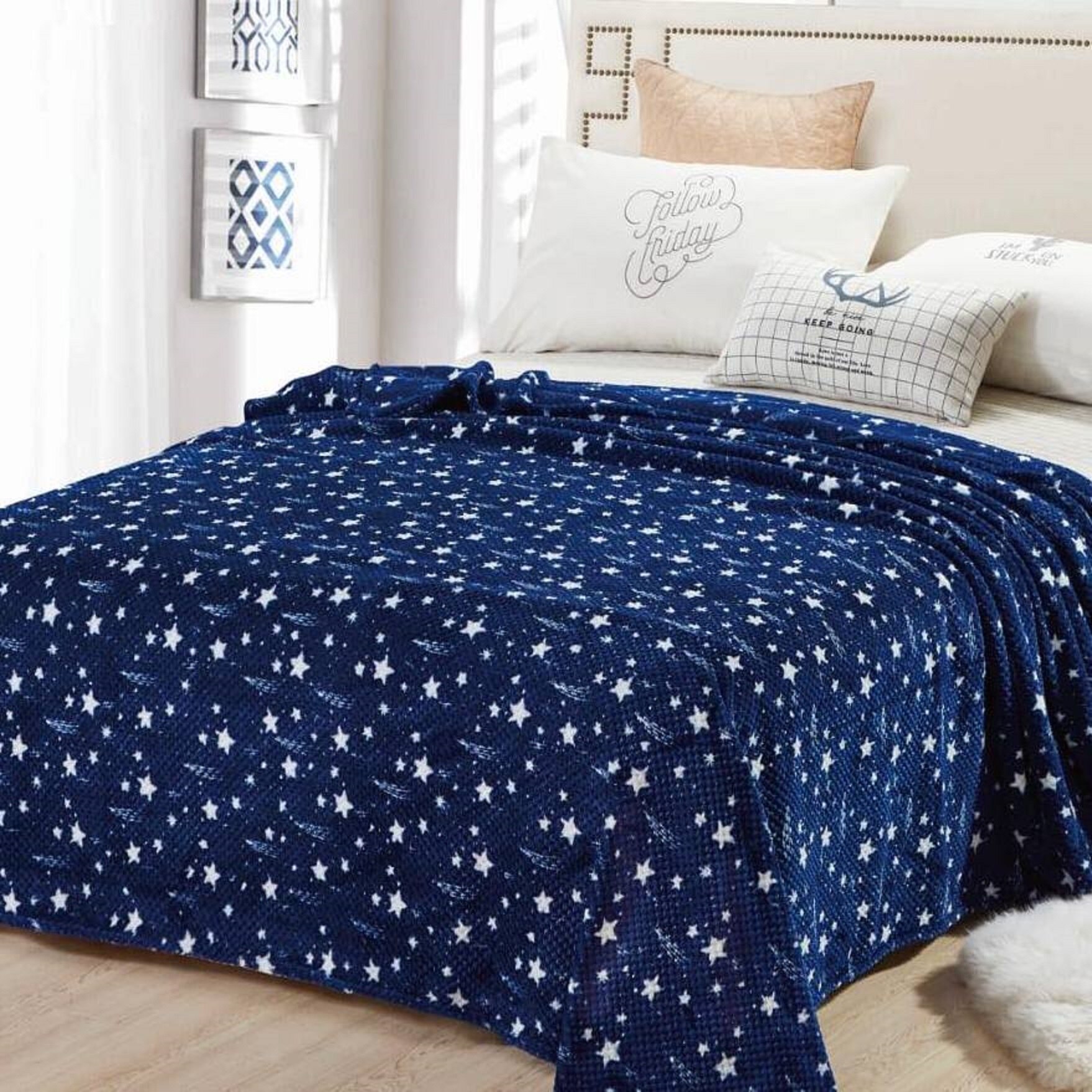 Patura Cocolino moale, cu model, punga cadou 200X230cm bleu Fo323