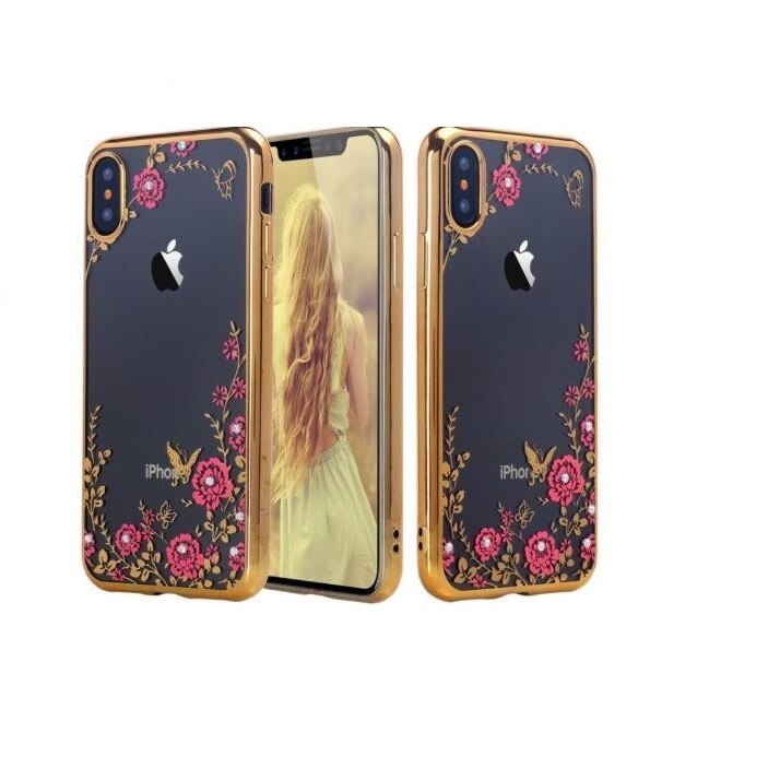 Husa iPhone X XS Tpu Flori Gold